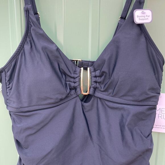 Women's Solid Black U-Ring Tankini Swim Top Swimsuit Bathing Suit Size S - Picture 2 of 7